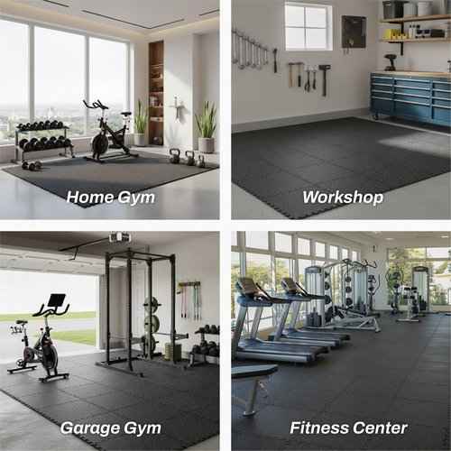 AIRHOP 0.56in Thick 24 Sq Ft Exercise Equipment Mats, 6 Tiles Upgraded Rubber Top with High Density EVA Foam, Large Interlocking Puzzle Gym Flooring for Home Gym, Heavy Weight Workout, 24 x 24in