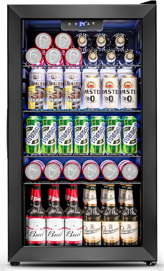 Feelfunn 3.2 Cu.Ft Mini Fridge with Glass Door - 126 Can Beverage Refrigerator Cooler for Drink Beer Wine Soda, Small Frid...