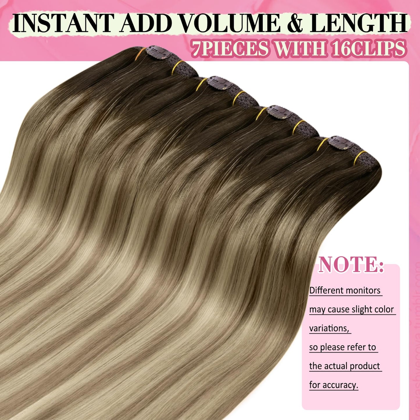 YoungSee Clip in Extensions Brown Ombre Clip in Human Hair Extension Dark Brown Ombre Light Brown with Blonde Hair Extensions 24