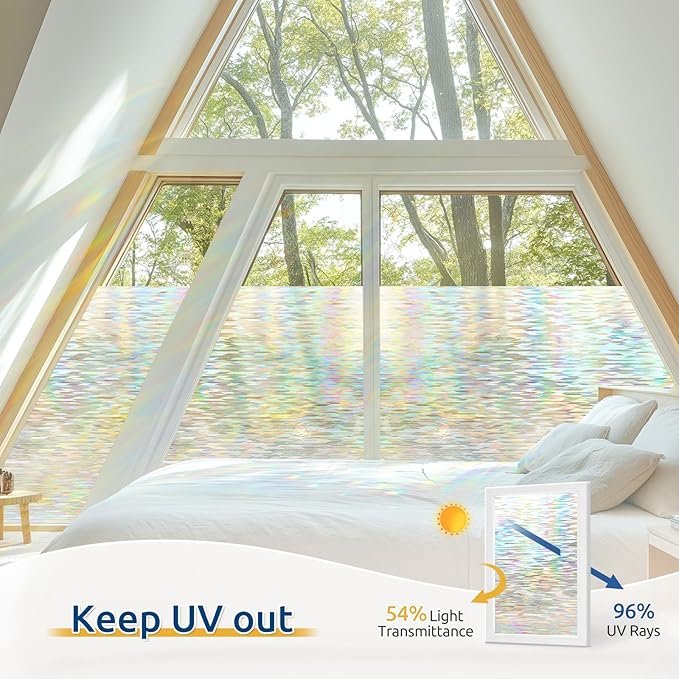 rabbitgoo Window Privacy Film with Installation Tools, Stained Glass Window Film Rainbow Prism Decorative Glass Clings for Home Decor, Static Cling Covering Sun Blocking, 35.4" x 118.1"
