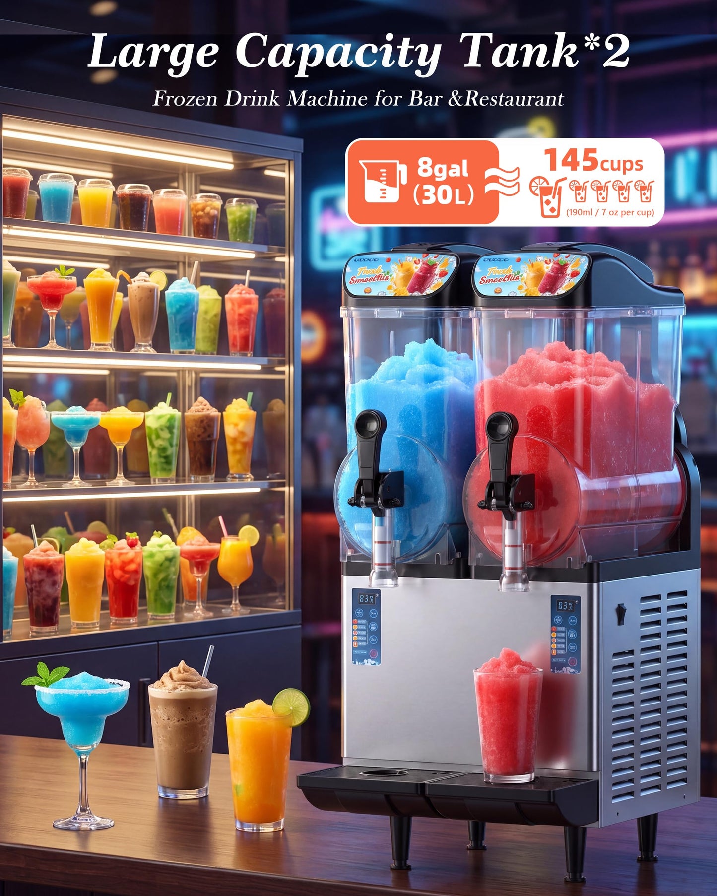 GSEICE Commercial Slushy Machine 8Gal/30L, Margarita Slushie Smoothie Frozen Drink Maker,5-in-1,Wine Daiquiri Frapper Dispenser for Restaurants, Bars,Cafe and Home Party