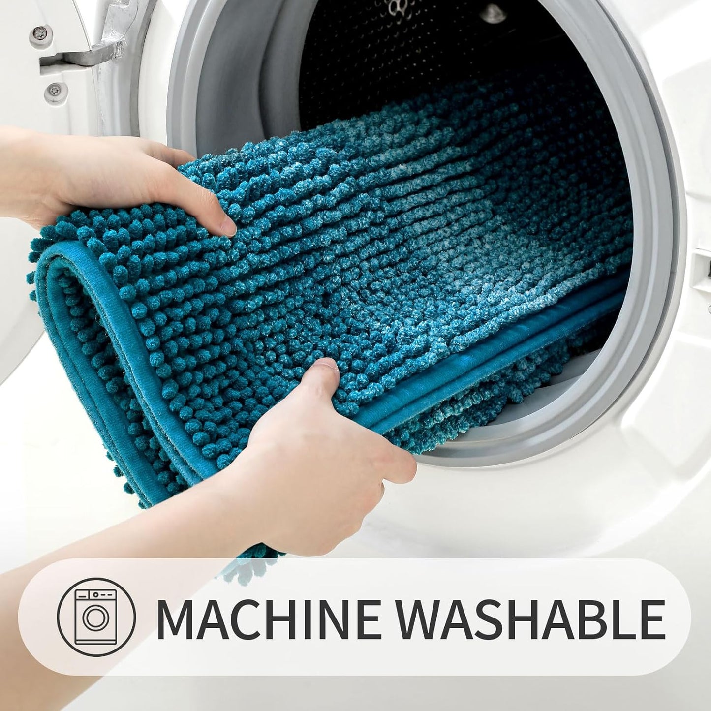 Gibelle Teal Bathroom Rugs, Luxury Chenille Bath Mat, Small Non Slip Shower Rug and Bath Room Floor Mats, Machine Washable, Quick Dry Bathmat, Soft Cozy Plush Rug for Tub, 16" x 24"