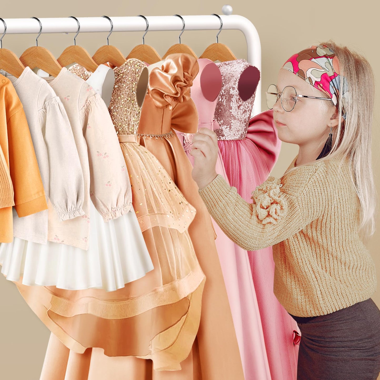 Kids Clothing Rack - Dress Up Clothes Rack - Baby Toddler Closet - Mini Freestanding Coat Racks with 2 Fabric Shelves - Small Kids Costume Wardrobe - Garment Rack for Hanging Clothes Organizer