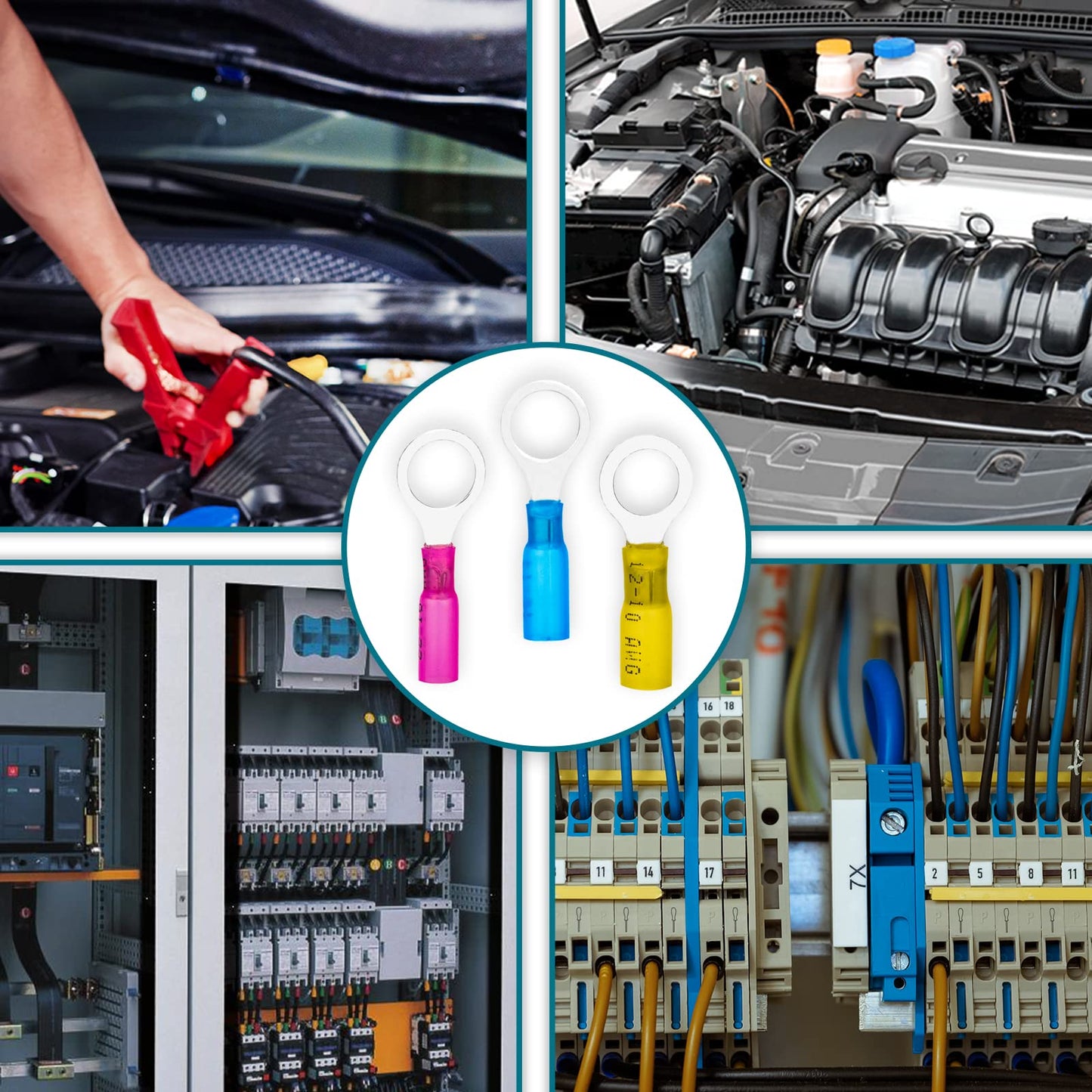 60 PCS Heat Shrink Wire Connectors, 12-10 AWG Ring Terminals, 12-10 Gauge 3/8" Stud(M10) Automotive Marine Ring Connectors by Housun
