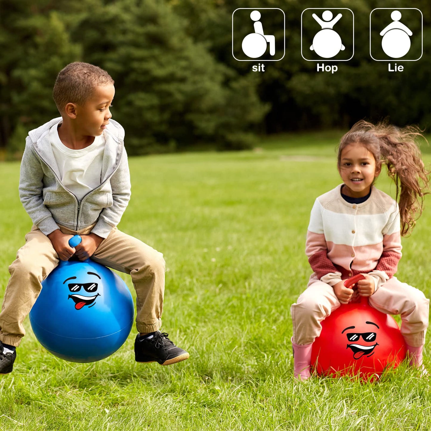 Tinlade 5 Pcs Hopper Ball for Kid Bounce Balls with Handles 18 Inch Large Jumping Hopping Inflatable Hippity Hop Ball with Air Pump Ride on Toys for Carnival Outdoor Sports Games Balance Exercise