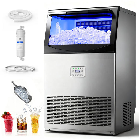 Manastin Commercial Ice Maker, 120lbs/24H Large Ice Machine, 33lbs Storage Capacity, 50 Ice Cubes/15 Mins, Under Counter Ice Maker with Water Filter, Self-Cleaning, Timer, for Home & Bar