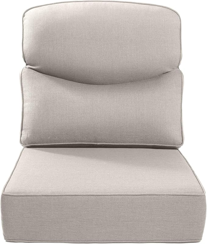 ACTREST Luxury 22x24/22x25 6-Inch Smile Outdoor Cushions 1 Set - Deep Seat Water-Repellent Patio Furniture Replacement Cushion for Wicker Rattan Wood Metal Chair Glider Rocker Loveseat Sofa - Beige