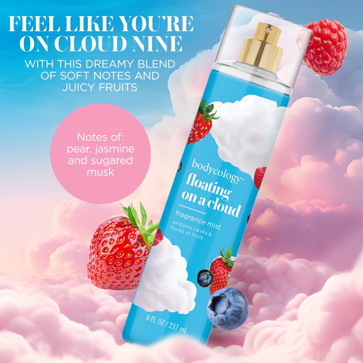 Bodycology Long-Lasting Fragrance Body Mist, Floating On A Cloud, 8 fl oz (Pack of 2)