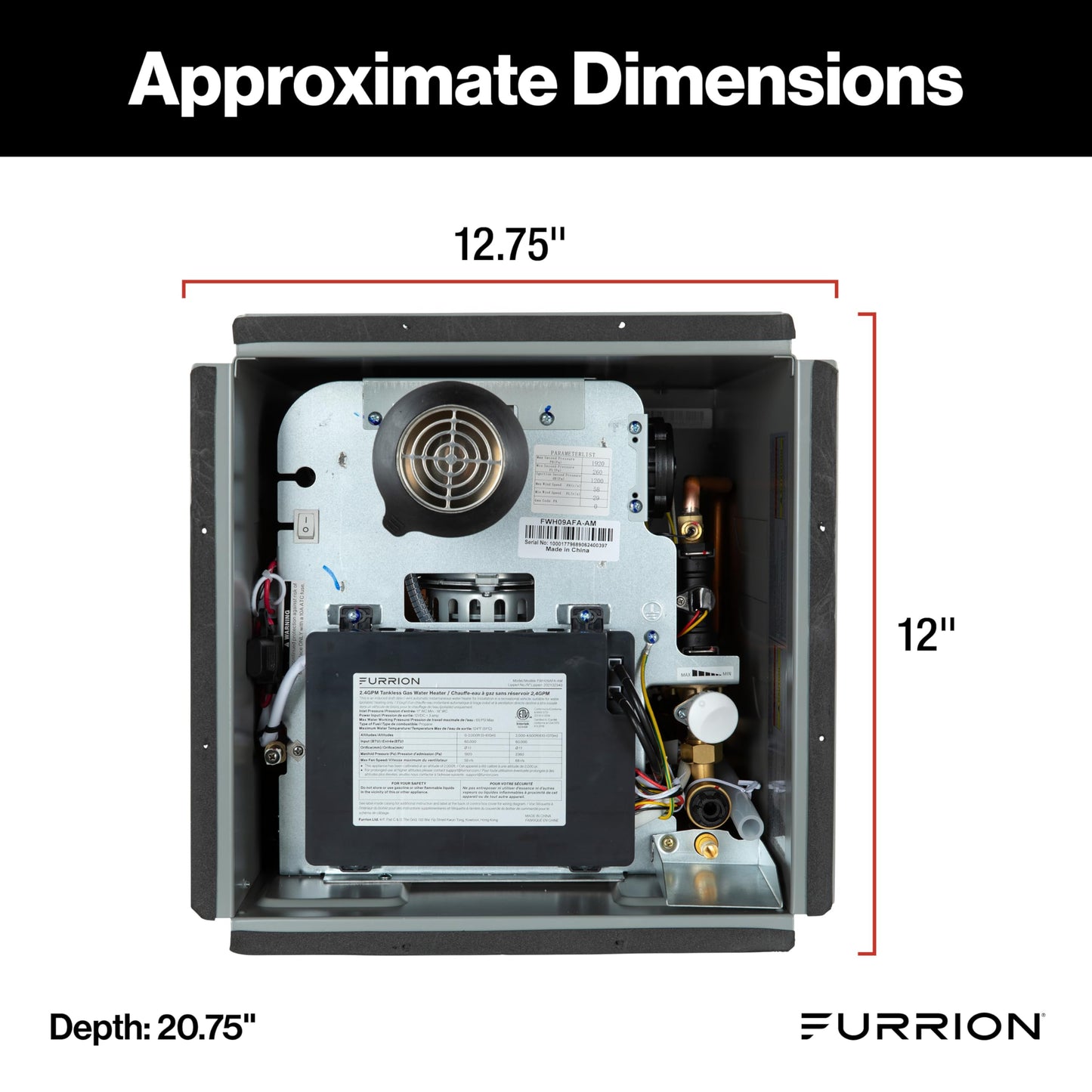 Furrion Tankless Gas Water Heater, White, 2.4 GPM, 60,000 BTU, Antifreeze Protection, Propane w/Electric Ignition, Wall Thermostat, Retrofit RV Water Heater Upgrade, Safety Shutoff – FWH09AFA-AM