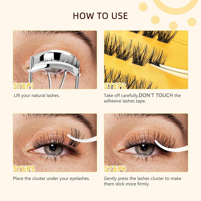 QUEWEL Self Adhesive Eyelashes Kit, Press On Lashes Pre Glued Eyelash Clusters Self Stick Cluster Lashes No Glue No Remover Needed DIY Lash Extension Kit for Beginners (ZN-01)