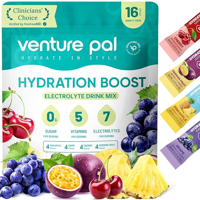 Venture Pal Sugar Free Electrolyte Powder Packets - Liquid Daily IV Drink Mix for Rapid Hydration & Party Recovery | 5 Vit...