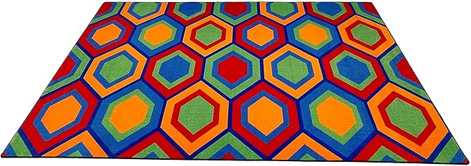 KIDCARPET.COM Sitting Hexagons Area Rug 12' x 8'' Multicolored | Kids Rug for Playroom, Classroom, Carpet for School, Nursery | Colorful Children's Classroom Area Rugs for Kids