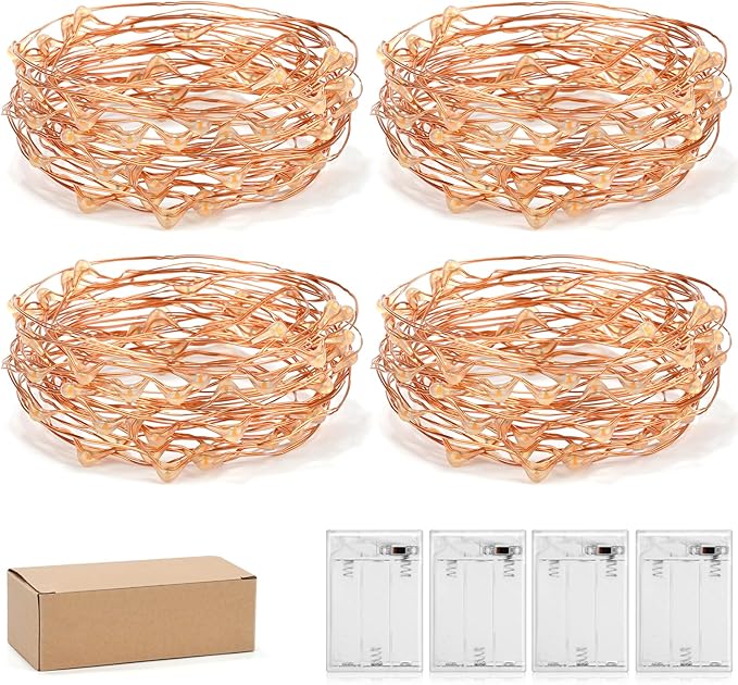 Led Fairy Lights Battery Operated, 4 Packs Mini Battery Powered Copper Wire Starry Fairy Lights for Bedroom, Christmas, Parties, Wedding, Centerpiece, Decoration (5m/16ft Blue)