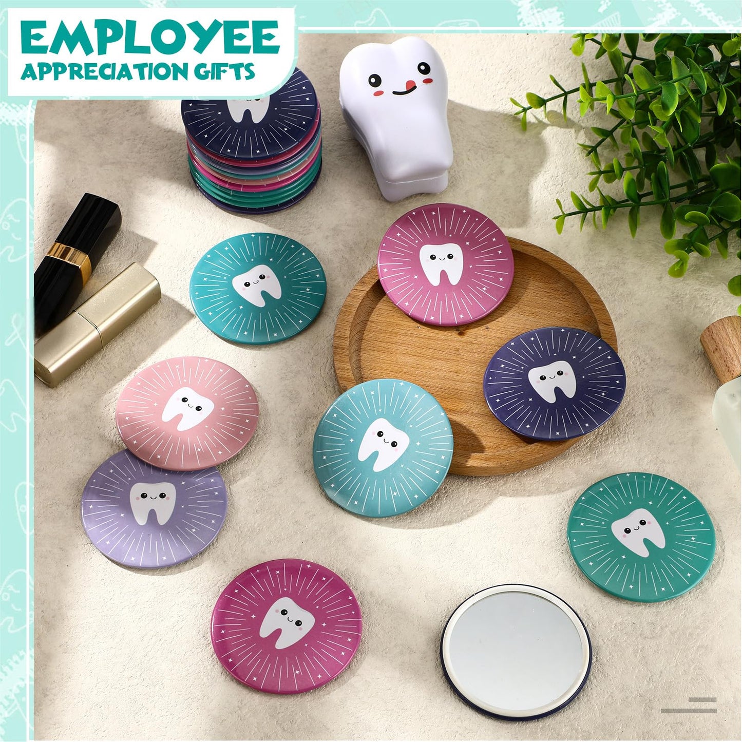 Geetery 18 Pcs Dentist Appreciation Gifts Tooth Compact Mirrors Dental Hygienist Assistant Accessories for Dental Students Woman