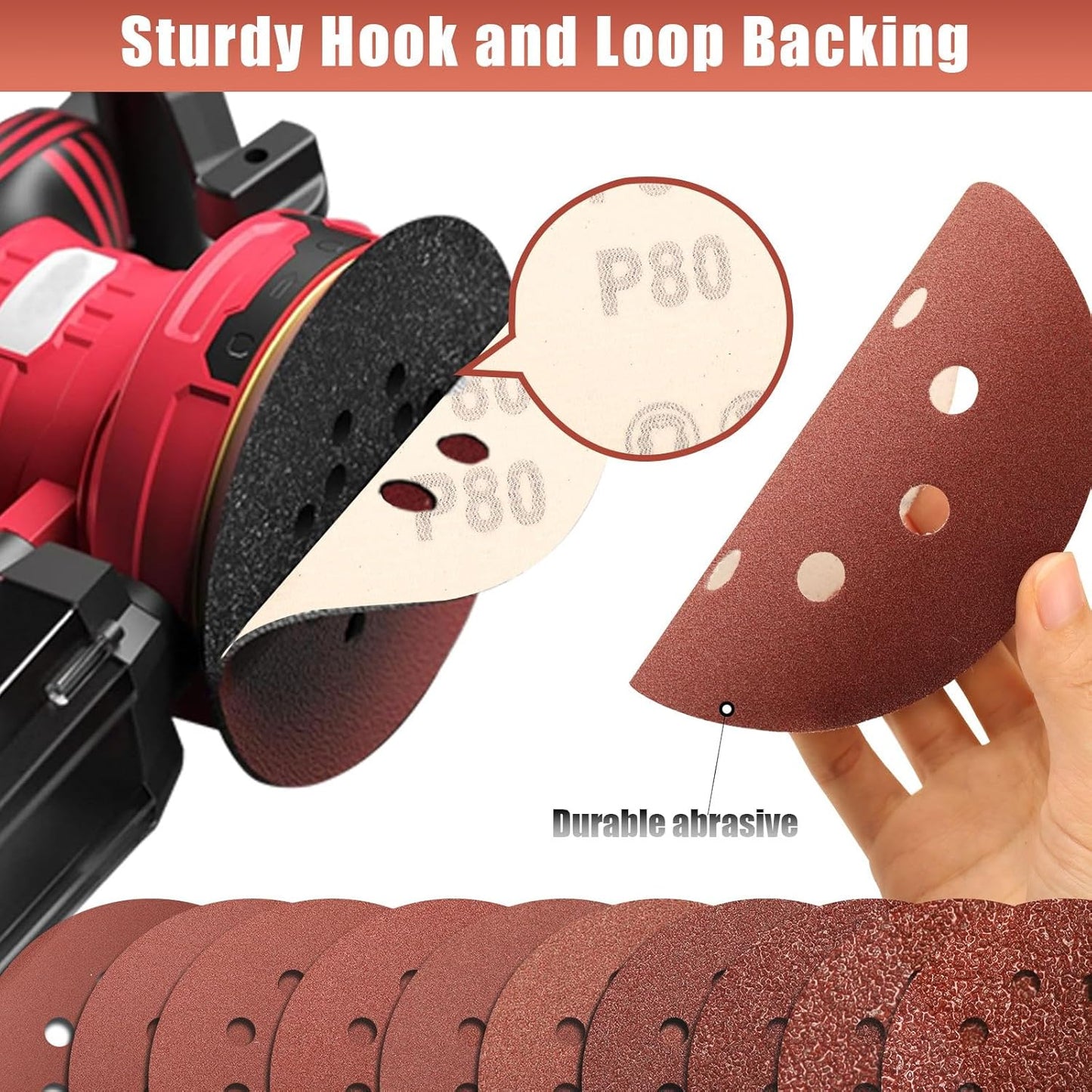 80 Grit 5 Inch Sanding Discs Hook and Loop Sandpaper, 150 PCS 8 Hole Adhesive Coarse Sand Paper for Random Orbital Sander