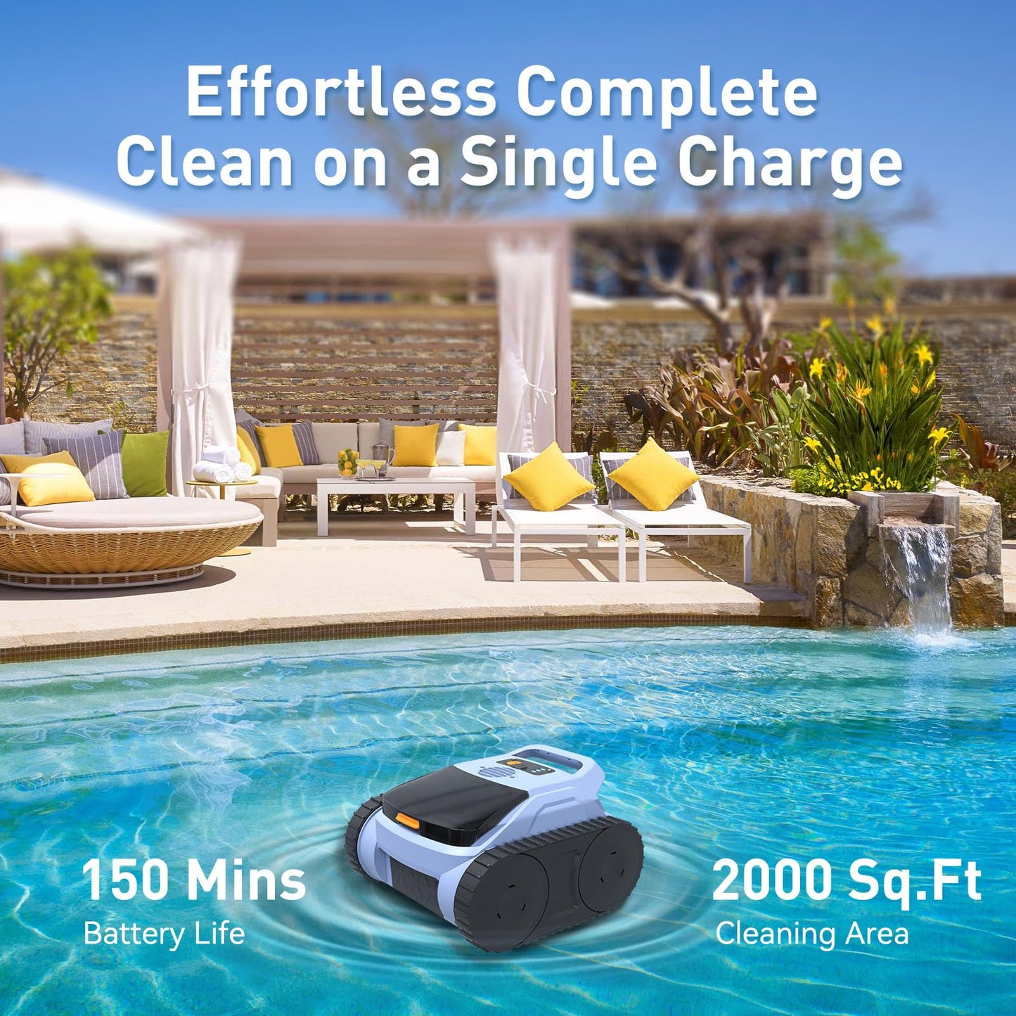 Seauto SAT20 Pro Robotic Pool Cleaner for Inground Pools, AI Sonar Smart Navigation, Cordless, 180-Mins Battery Life, Blue (Pale Blue)