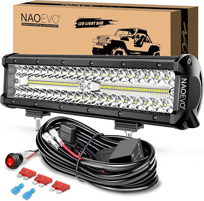 NAOEVO 12 Inch LED Light Bar, 300W 30000LM LED Offroad/Driving/Fog Lights with Wiring Harness Kit, Spot Flood Work Lights ...