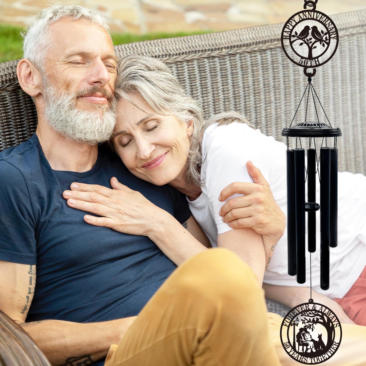37'' 50th Anniversary Wind Chime Gifts, Golden Anniversary Keepsake Gifts Ideas, Happy 50th Decorations for Parents, Couples, Husband, Wife, Friends (Love Bird)