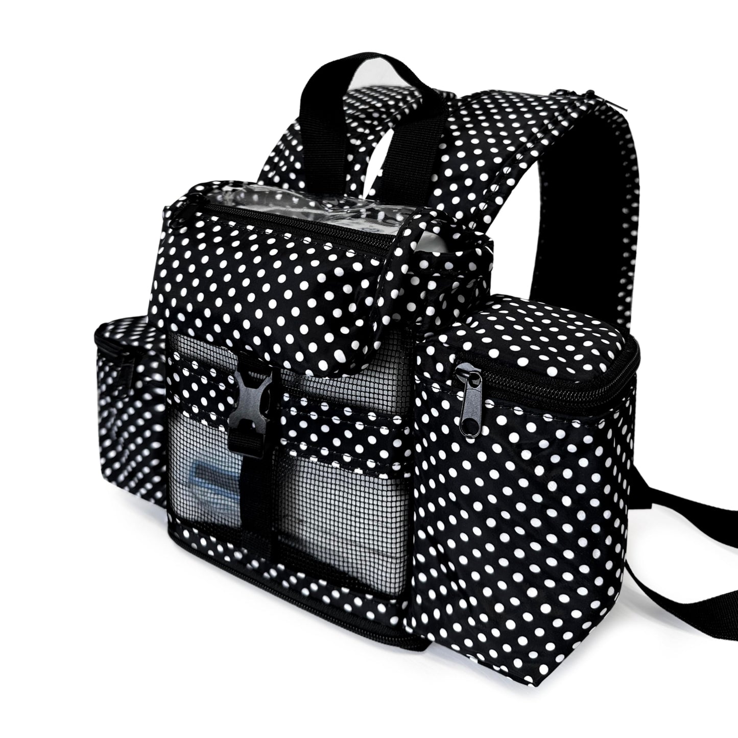 o2totes lightweight backpack fit for Inogen One G4, Inogen Rove 4, OxyGo Fit; pockets for extra inogen accessories, comfortable backpack straps, polka dot