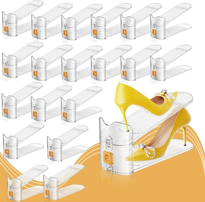 Shoe Slots Organizer for Closet, Shoe Stacker Organizer Double Layer Stack Shoes Rack, Shoe Display Shelf 50% Space Saver Storage Holder for Closet, 30 Pack