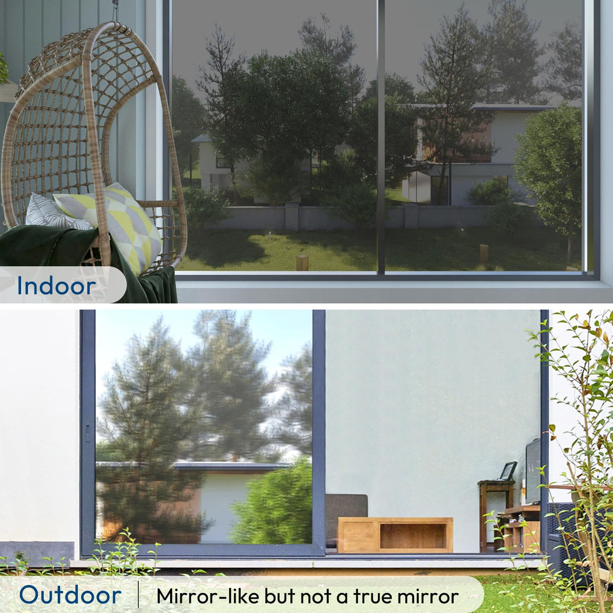 rabbitgoo Window Privacy Film One Way Window Tint for Home, Removable Reflective Heat Sun Blocking Anti UV Glass Door Covering, Mirror Tinting Film House Office, 17.5 in X 6.5 Feet, Black Silver