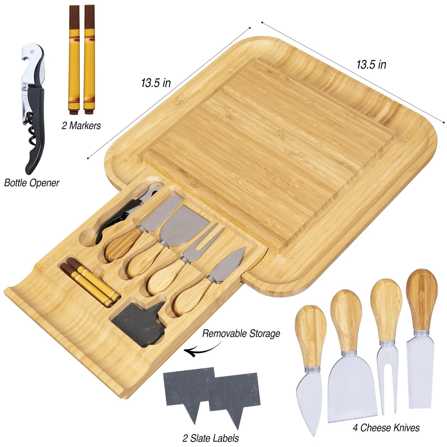 Personalized Bamboo Cheese Board with Cheese Knives & Accessories – Custom Engraved Charcuterie Board Gift Set, Wedding for Couples 2025, Housewarming
