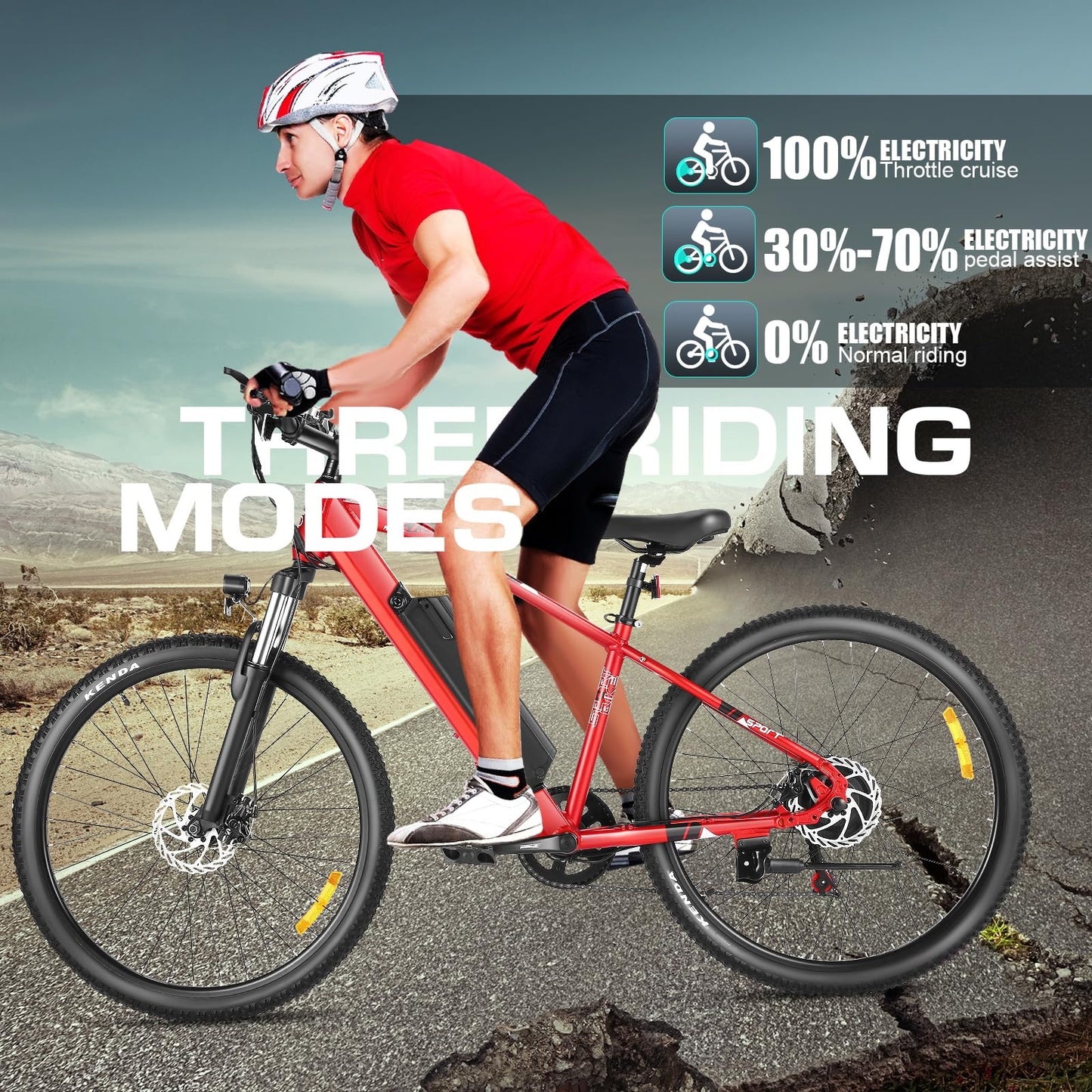 ANCHEER 27.5" Electric Mountain Bike, 750W Motor, 60 Mile Range, 48V/499Wh Removable Battery, LCD Display, Adult eBike, Green
