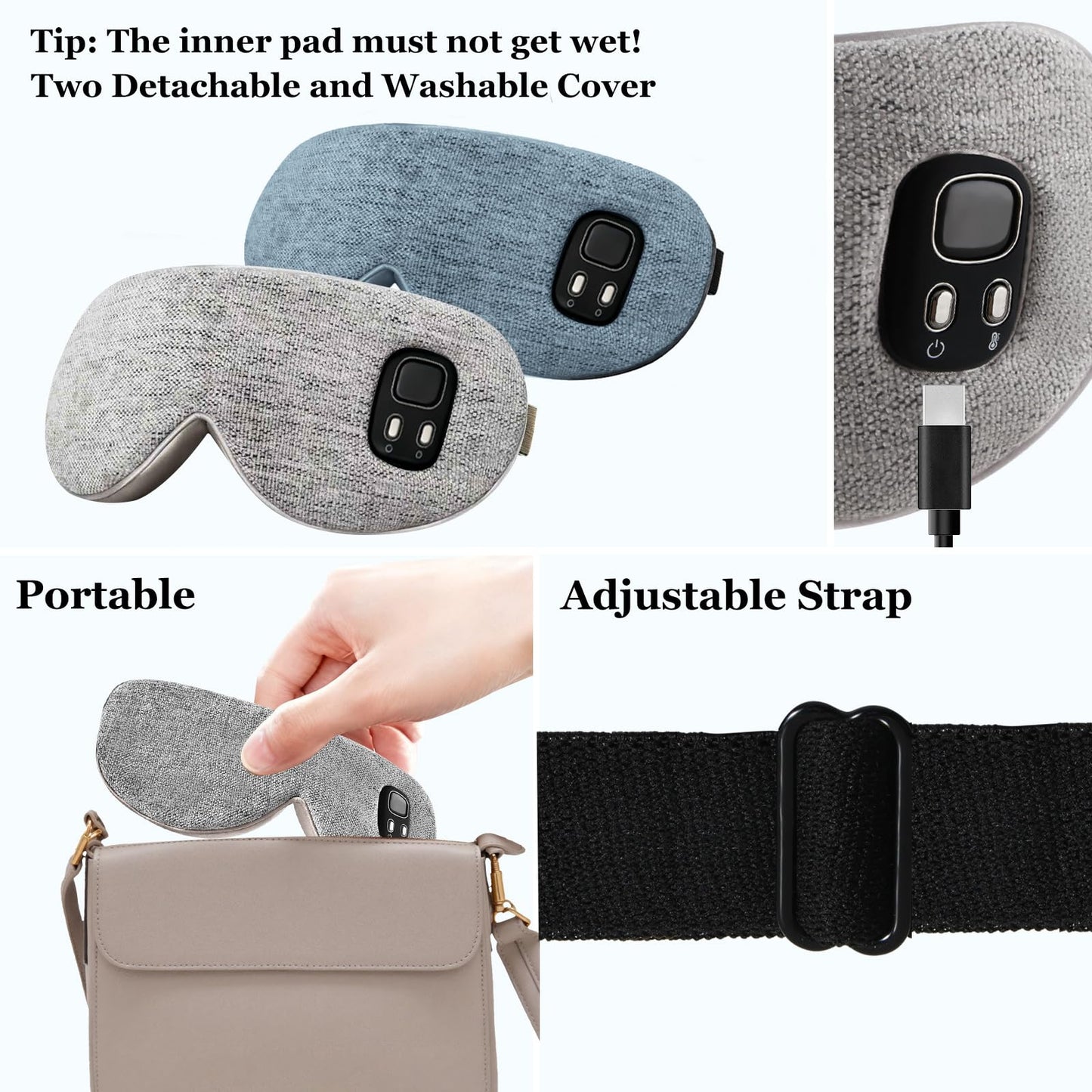 Heated Eye Mask - Cordless Eye Mask for Dry Eyes, Eye Relief, Improved Sleep, Washable Eye Heating pad for Travel Removable for Cleaning and 2 Covers, 4-Level Timing and Temperature (Gray)