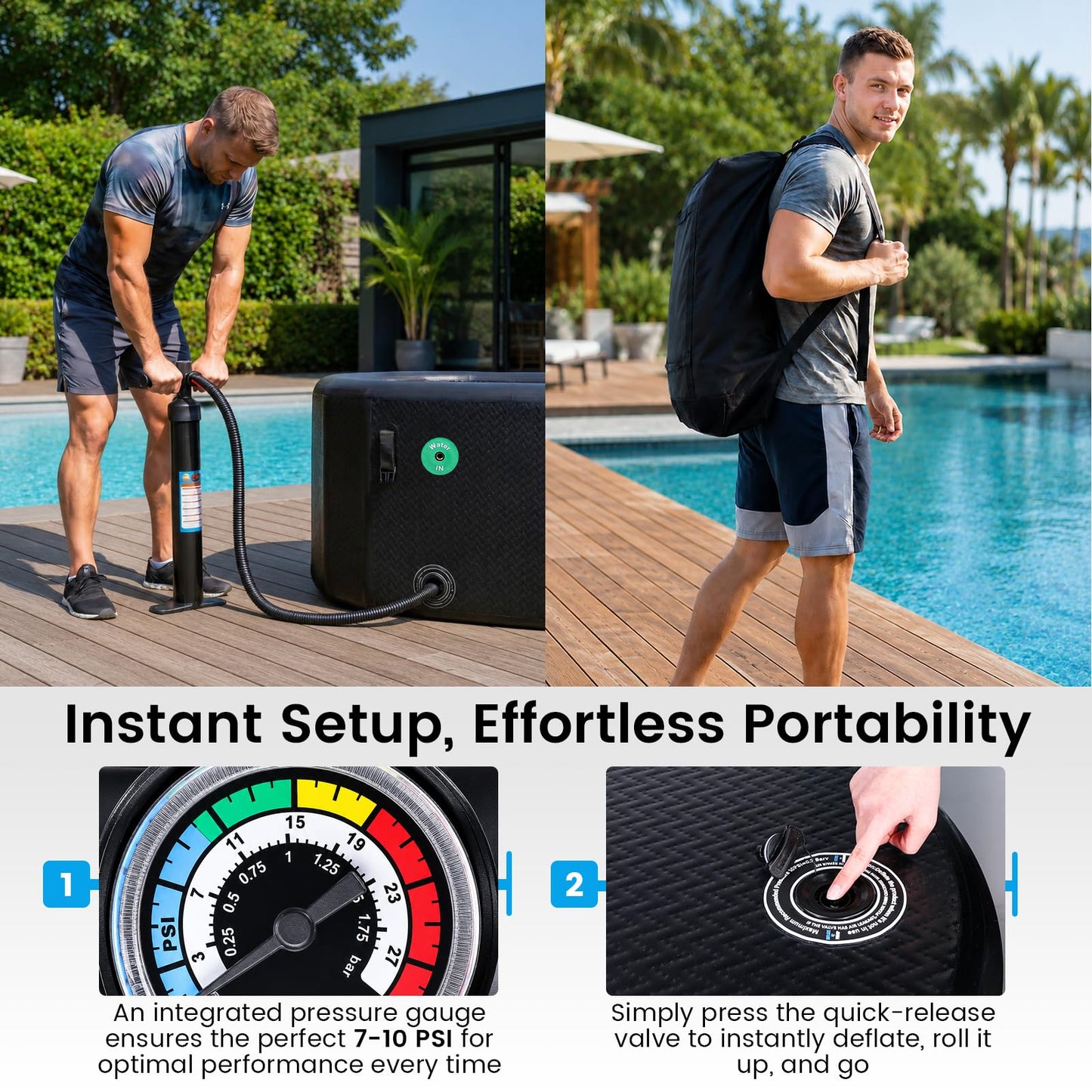 BAOSHISHAN Ice Bath Tub for Athletes, 170 Gallon Inflatable Cold Plunge Tub Compatible with Water Chiller, Insulated Lid & Pump, Portable for Outdoor & Indoor Use