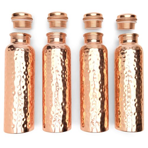 Advanced Mixology Glytterati Hammered Copper Water Bottle (34 oz/1000ml) (Set of 4) | Pure Copper Bottle for Drinking Water