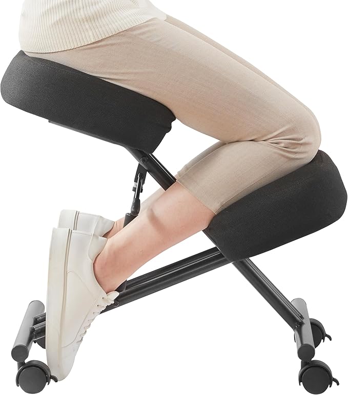 SOMEET Ergonomic Kneeling Chair for Office and Home, Adjustable Stool Posture Chair to Relieve Neck & Back Pain, Brake and Smooth Gliding Casters, Kneeling Desk Chair to Improves Posture, Black Linen