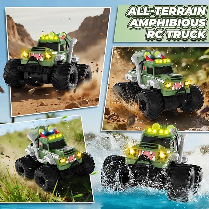 Remote Control Car, Waterproof Monster Truck Toys RC Cars for Boys, 1:18 Amphibious 4WD All Terrain Off-Road Pickup Toy Trucks, Christmas Birthday Gift Boys Girls Kids Ages 6 7 8-12 Years Old
