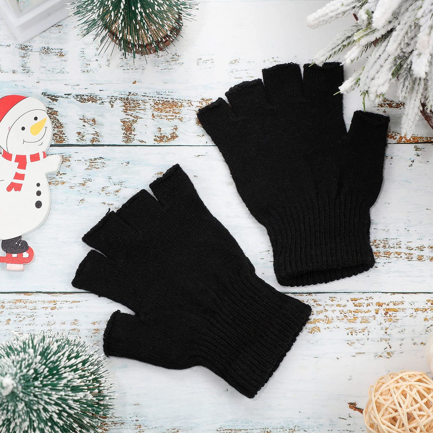 Bememo 4 Pairs Fingerless Gloves Half Finger Mittens Winter Solid Color Typing Knitted Gloves for Boys and Girls(Black)