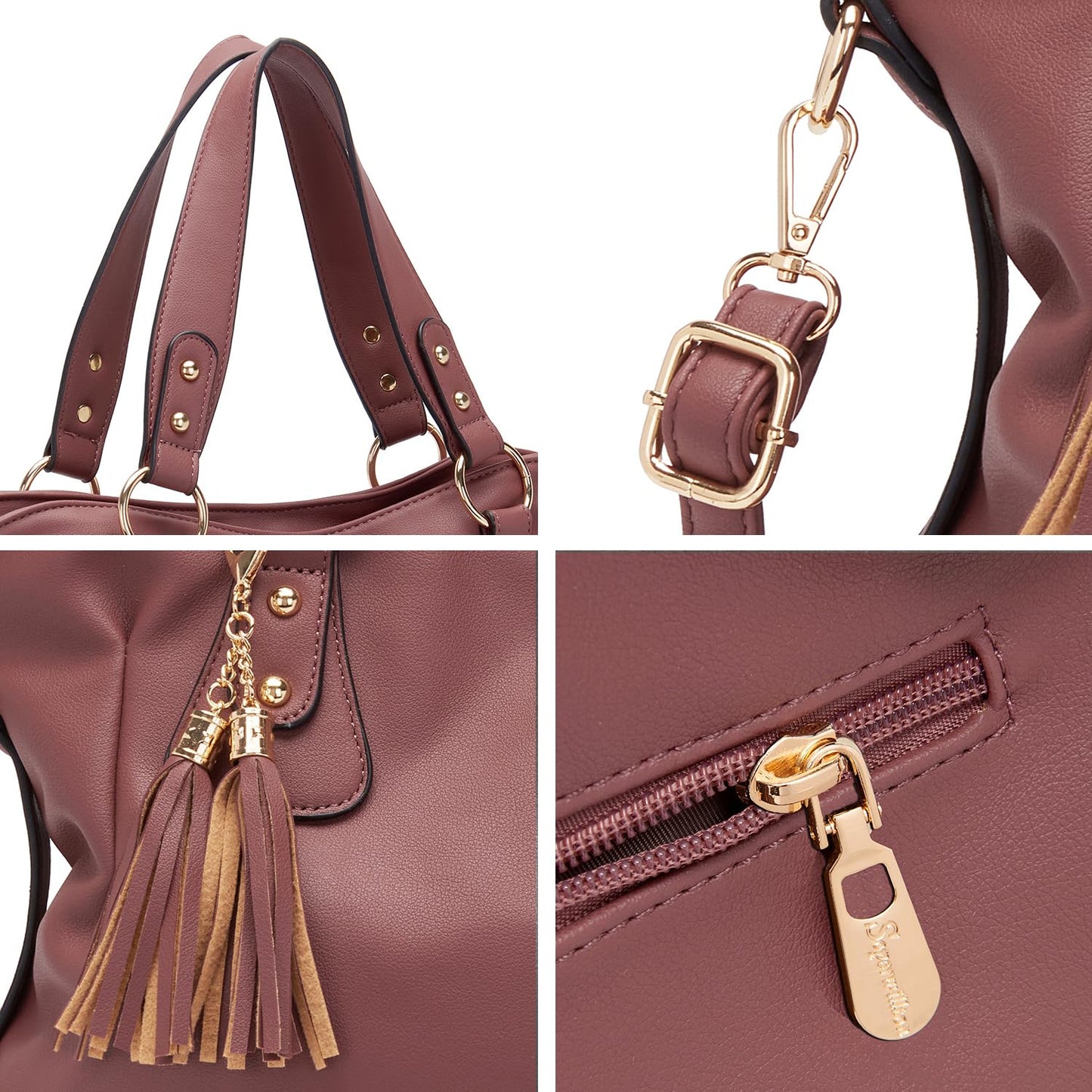 Soperwillton Fashion Handbag for Women Shoulder Bag Top Handle Satchel Hobo Tote Bag Purse Set 4pcs