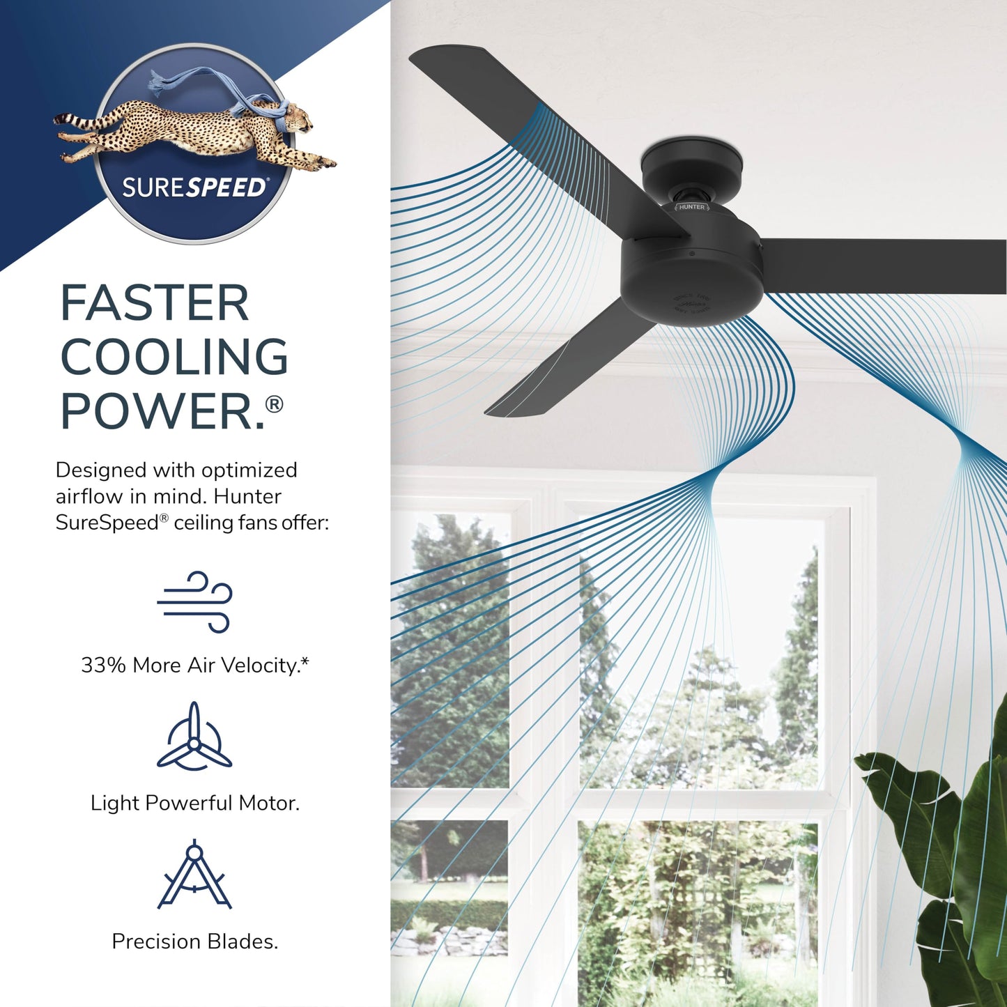 Hunter 52 inch Indoor Ceiling Fan No Light - Black Modern Ceiling Fan without Light, 3 Blades, Standard Mount, For Bedroom, Living Room, or Kitchen, Wall Control - Presto 50810, Matte Black