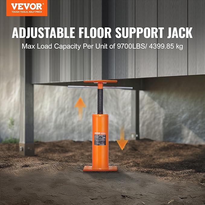 VEVOR House Floor Jacks, 2 Pack, 12"-16" Height Range, 9700 lbs Max Load Capacity Per Unit, Adjustable Support Beam Basement Jack Post Pole for Leveling, Steel Telescoping Jack for Temporary Support