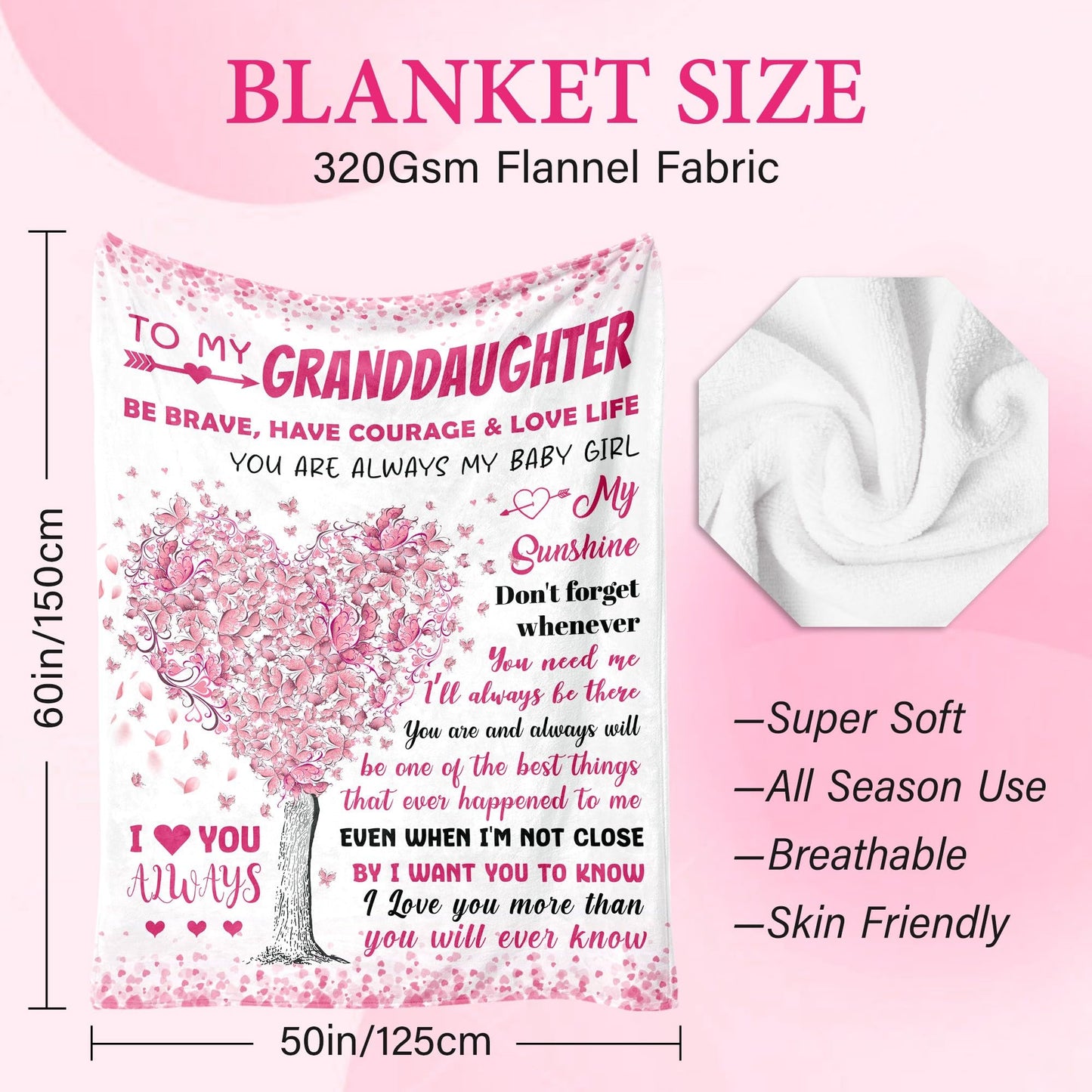 Granddaughter Gifts from Grandma Grandpa Grandparents - Granddaughter Gifts - Christmas Valentines Day Mothers Day Birthday & Graduation Gifts for Granddaughter - To My Granddaughter's Blanket 50"x60"