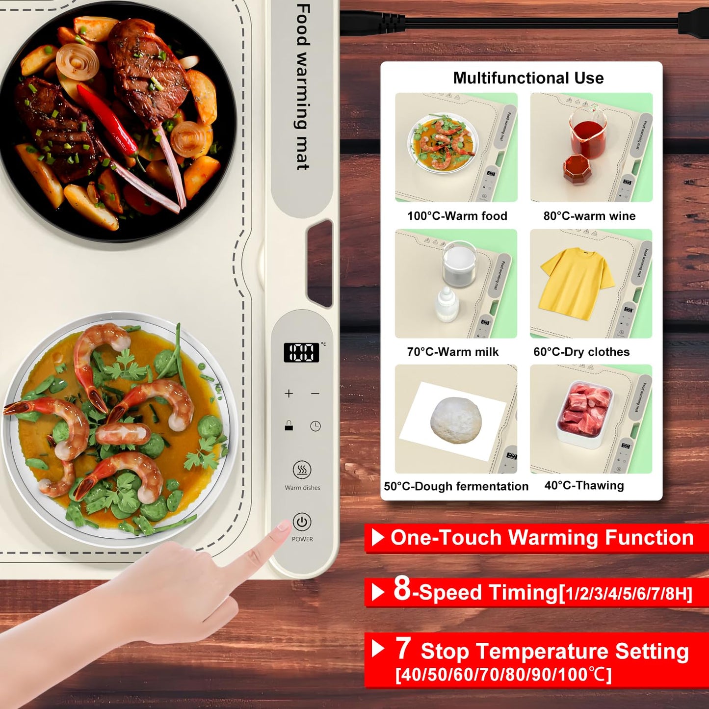 Warming Mat for Food - Electric Warming Tray, XL(32"x15") Food Warmer Mat with Fast Full Surface Heating, Silicone Heating Mat for Party Buffet, Great Gift for Women, Hosts, New Homeowners (Beige)