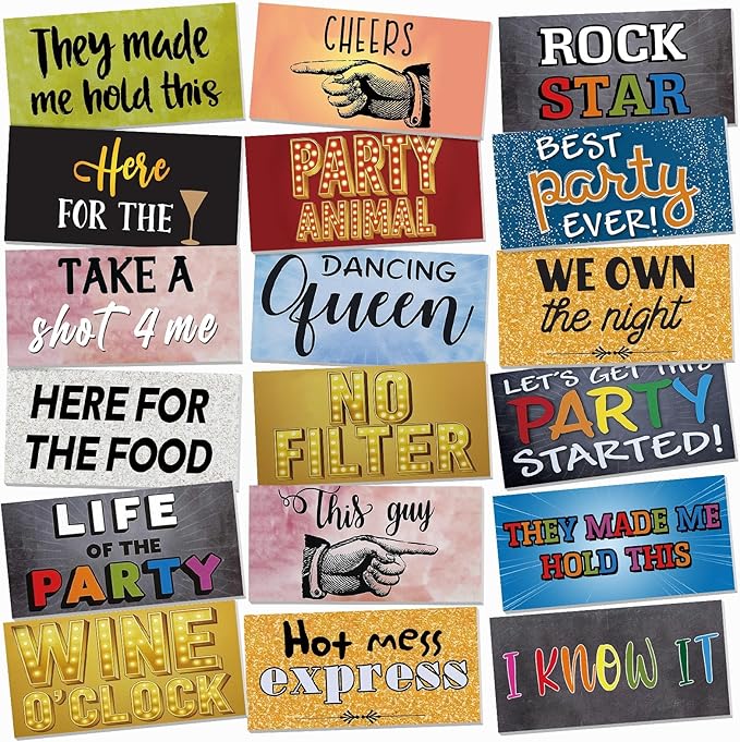 Beeveer 24 Designs Photo Booth Props for All Occasions Photo Booth Sign Decorations for Various Party Double Sided 11.02x...