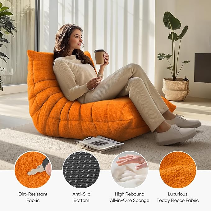 Bean Bag Chair for Adults, Fireside Togo Chair, BeanBag Chairs for Teens with High-Resilience Memory Foam, Non-Slip Base Compression Floor Lounge Sofa for Living Room, Bedroom