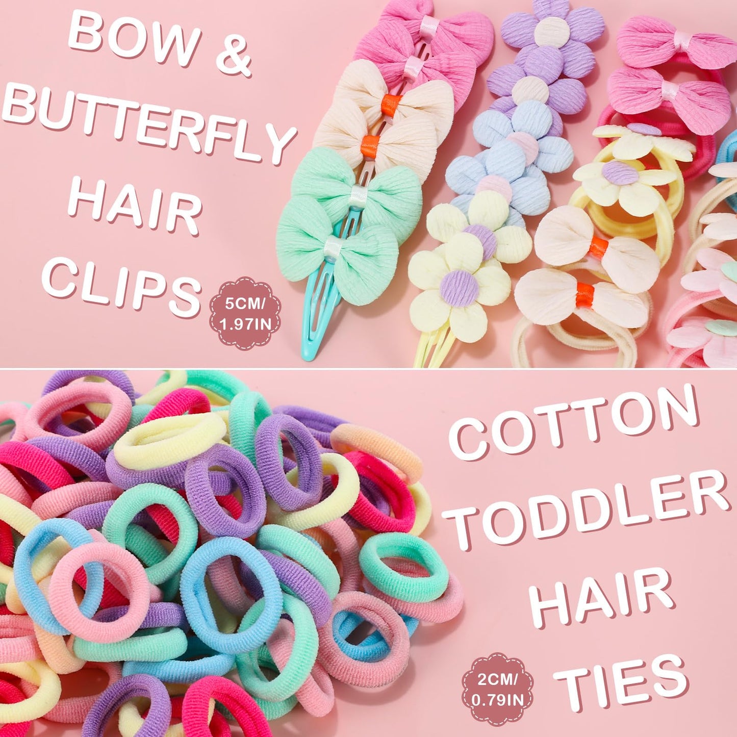 obeoby 156 Pcs Toddler Hair Ties Girls Hair Accessories, Baby Hair Bows Cute Flower Hair Ties Mini Hair Clips Little girls Hair Accessories for Thick Hair