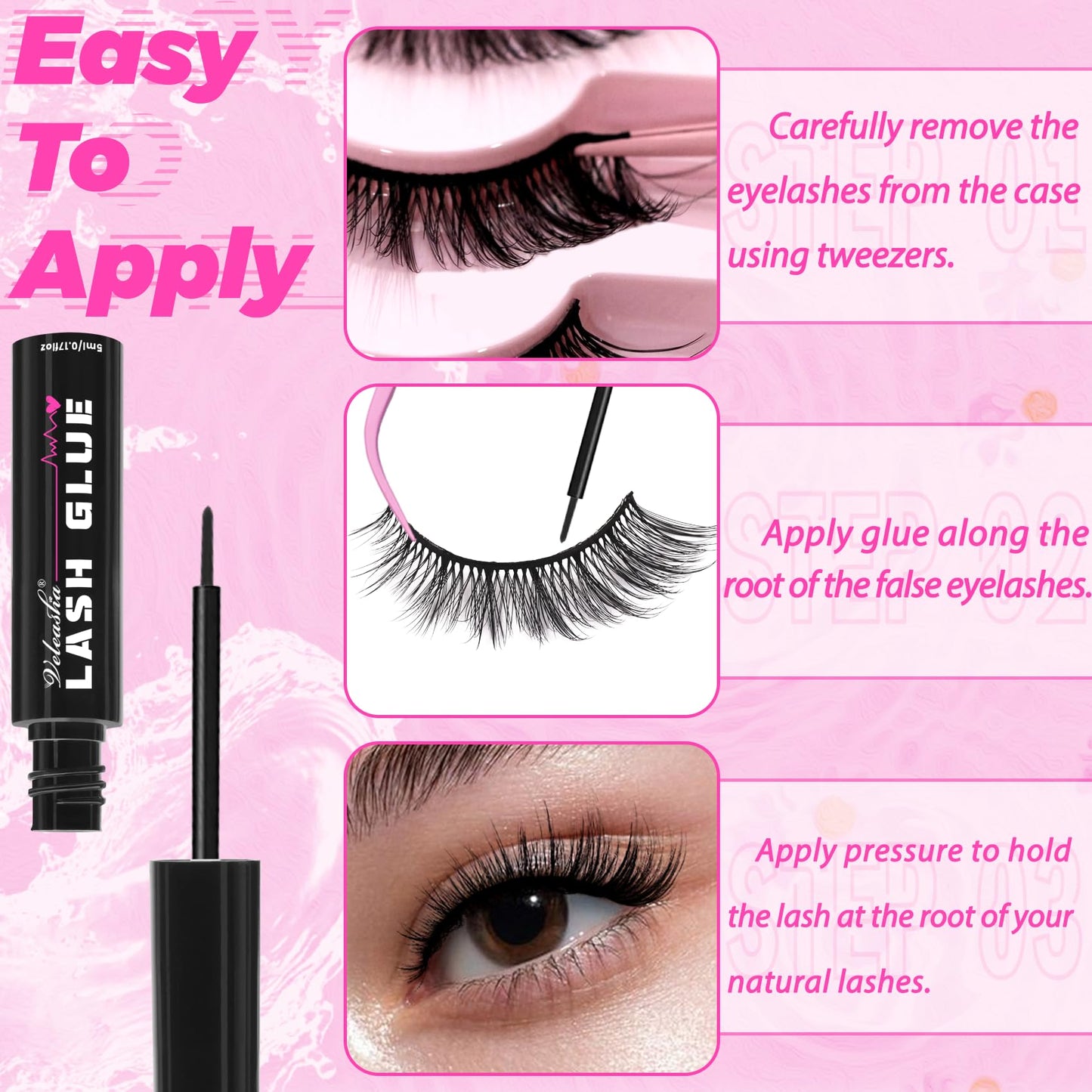 Veleasha Lash Glue Waterproof Fast Drying Eyelash Bond for False Eyelashes Long Lasting Non-Irritating Lash Adhesive with Brush