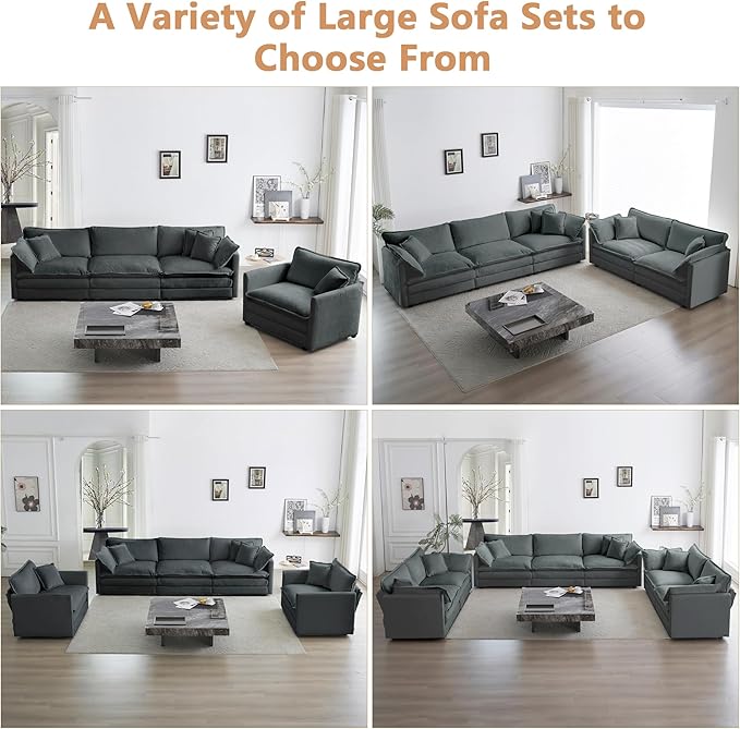 mikibama Luxury Modular Sectional Sofa, 111.5" Modern Chenille Comfy Cloud Couches for Living Room Office, 3 Seater Deep Sofa with 2 Armrest Pillows and 3 Toss Pillows, Grey