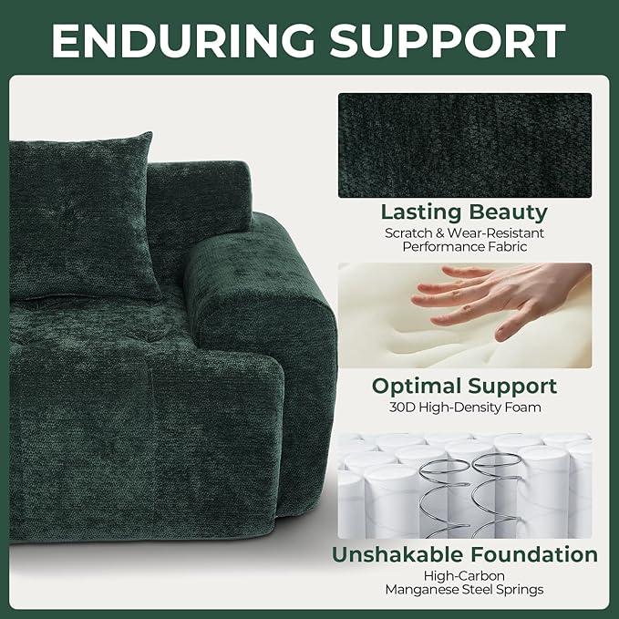 YAAREE 129.23”Modular Sectional Couch for Living Room, Modren L-Shape Cloud Sectional 4-Seater Sofa with Movable Ottoman, Woven Texture Upholstery Boneless Couch, No Assembly, Green