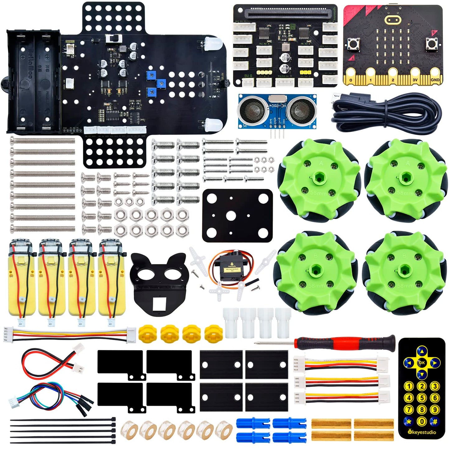 Keyestudio 4Wd Smart Car Coding Robot Kit With Microbit V2 For Makecode And Python, Diy Building Robot Kit For Stem Education, I
