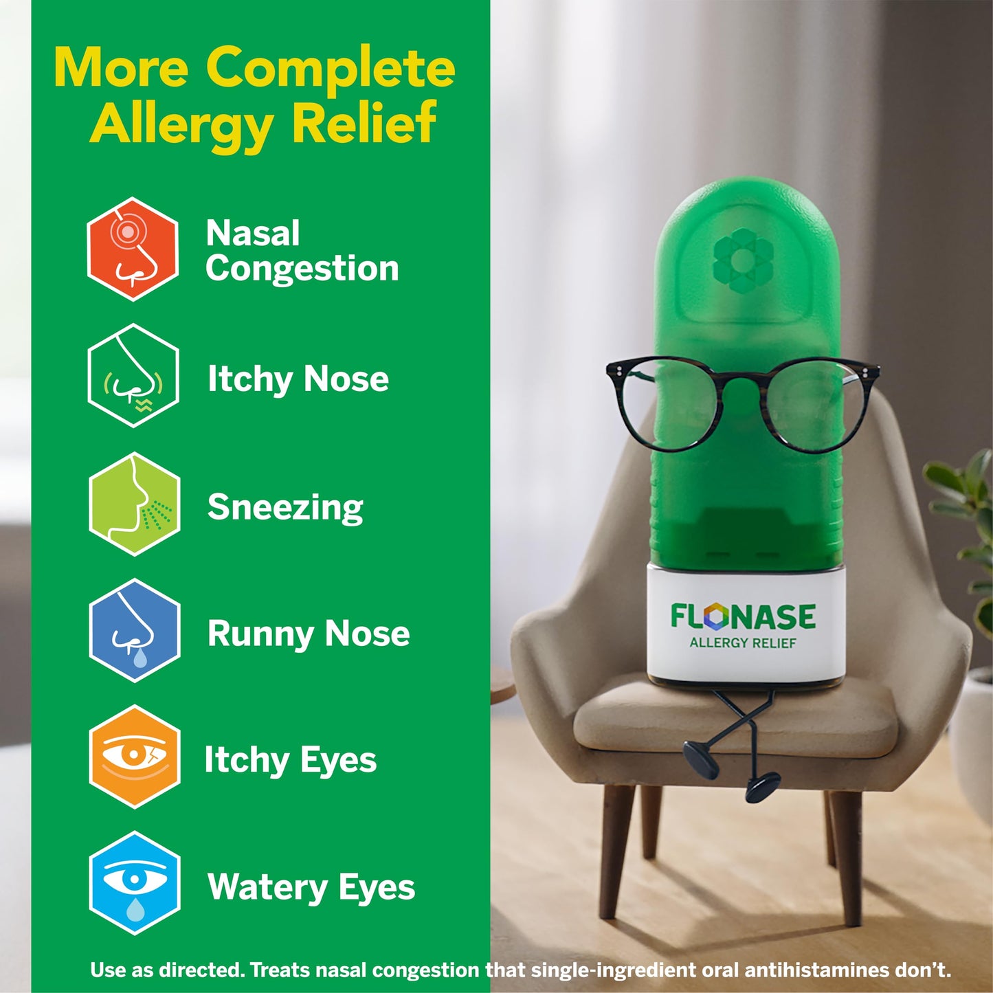 Flonase Allergy Relief Nasal Spray, 24-Hour Non-Drowsy Multi-Symptom Relief - 72 Sprays plus Bonus Pack of Tissues