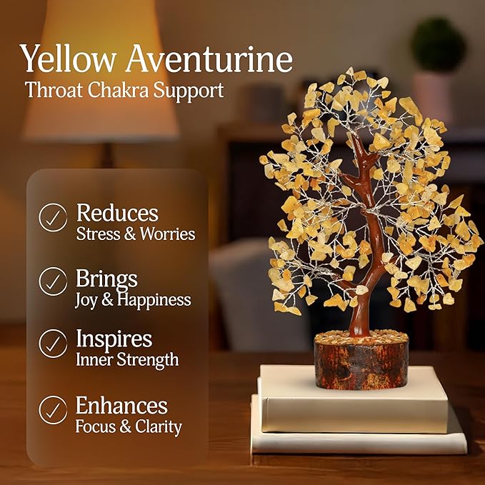 YATSKIA Yellow Aventurine - Crystal Tree, Yellow Crystal, Gem Tree, Chakra Tree, Artificial Trees, Crystal Tree for Positive Energy, Holistic Gifts for Women, Tree for Home Decoration
