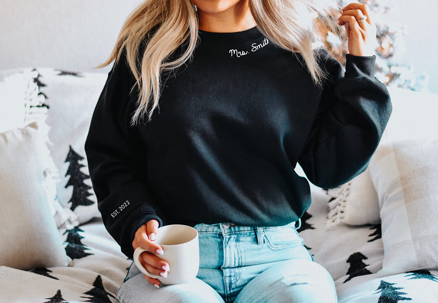 Up2ournecksinfabric, Mrs Sweatshirt - Custom Mrs Sweatshirt - New Mrs - Honeymoon Pajamas - Wedding Gift - Future Mrs. Gift