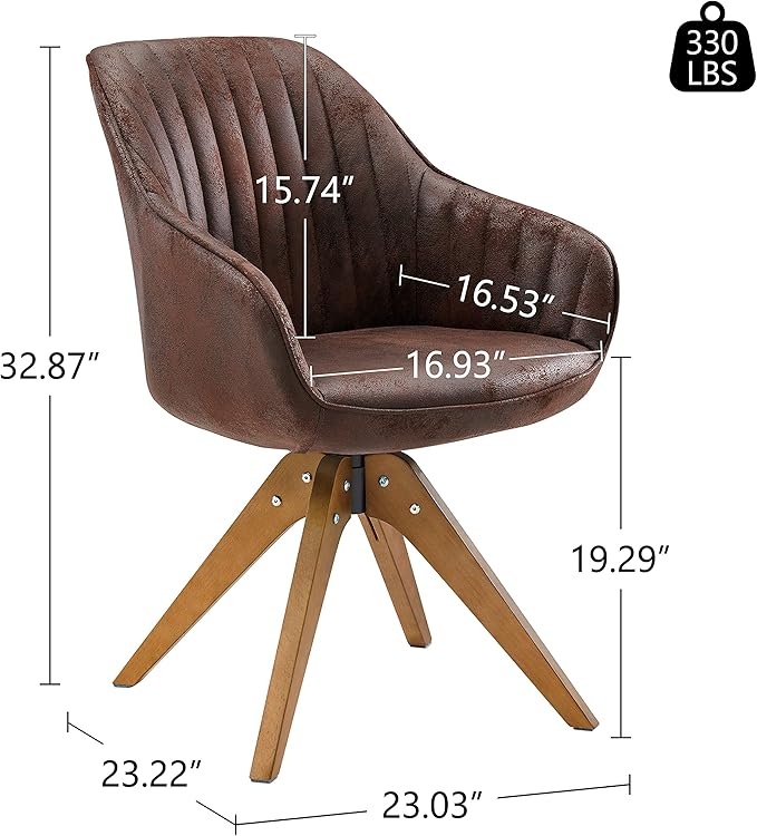 Art Leon Dining Chair, Mid Century Modern Suede Upholstered Swivel Dining Room Chair with Wood Legs, Leisure Side Chair with Arms for Living Room, Mocha