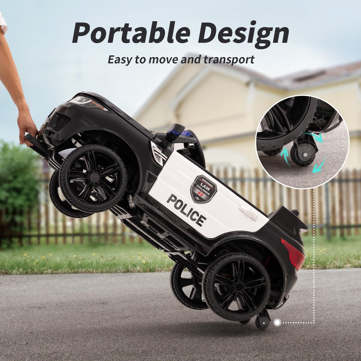 Hikiddo 24V Electric Police Ride-On Car for Kids, Ride-On Toy Kids Car w/Parental Remote Control, 2x200W Motors - Black